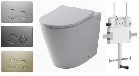 R&T In Wall Package - Rimless Floor Pan, Inwall Cistern and Button