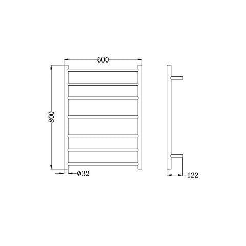 NRO19001GR Non Heated Towel Ladder Round Bar in Graphite 600mm