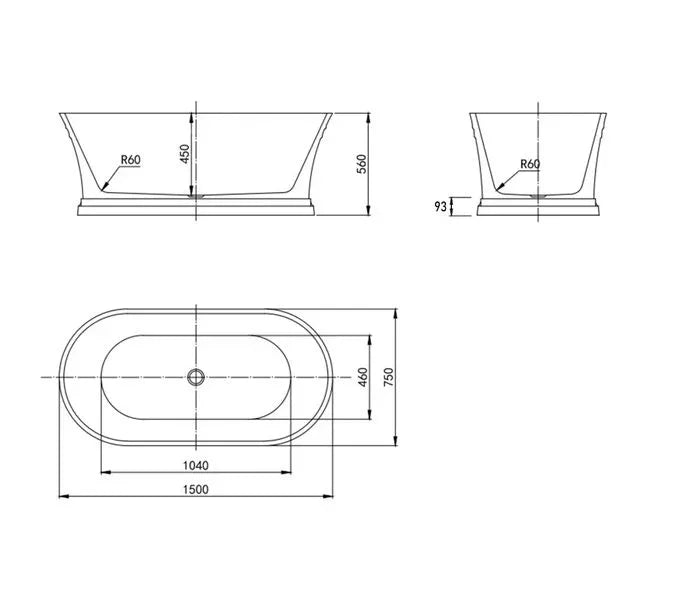 Hampton Style Oval Freestanding Bath with Overflow 1500 / 1700 mm - Gloss White