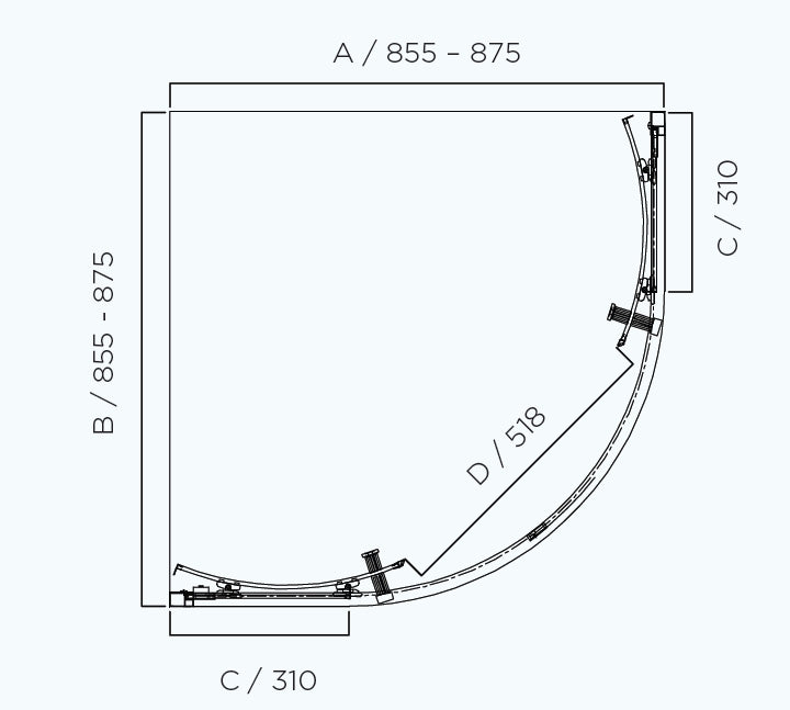 SS23 Corner Sliding Shower Screen 875x875mm /  970x970mm - Chrome