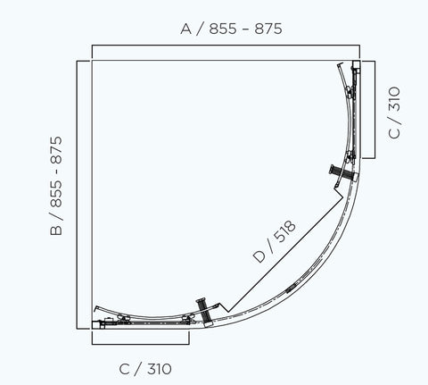 SS23 Corner Sliding Shower Screen 875x875mm /  970x970mm - Chrome