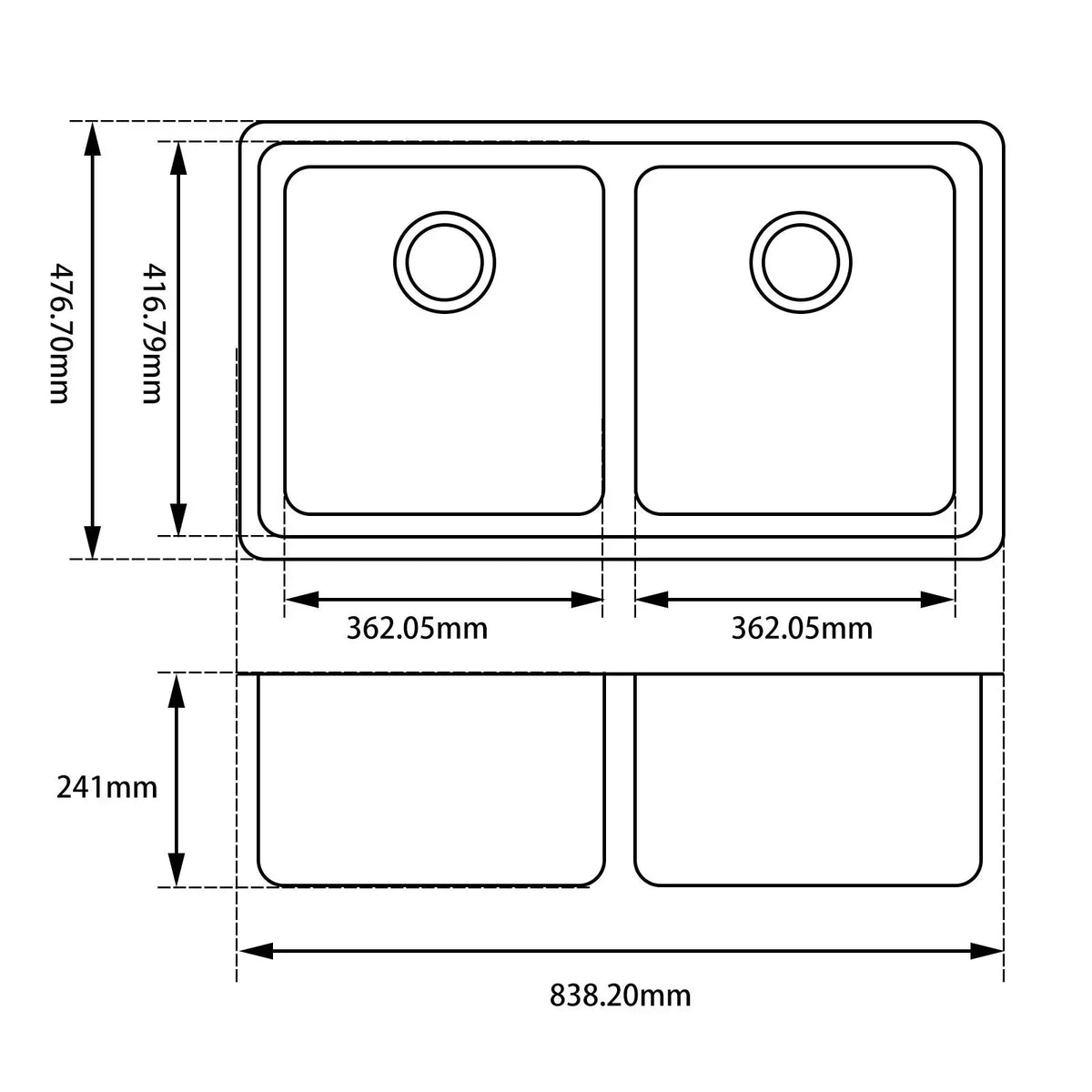Granite Black Double Bowls Undermount/Top mount Kitchen Sink 838x476mm - Various Colours