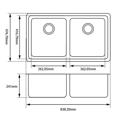 Granite Black Double Bowls Undermount/Top mount Kitchen Sink 838x476mm - Various Colours