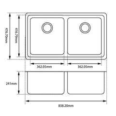 Granite Black Double Bowls Undermount/Top mount Kitchen Sink 838x476mm - Various Colours