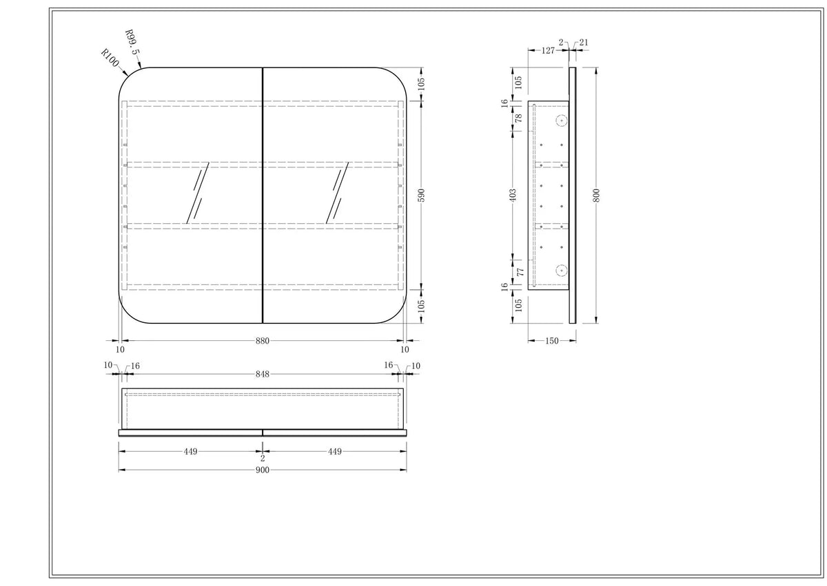 Soft Square Mirror Cabinet Pencil Edge