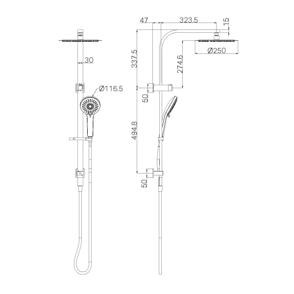 Nero Bianca Dual Shower Rail - Various Colours