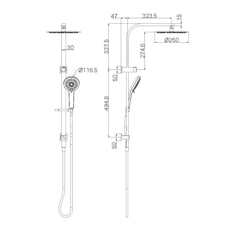 Nero Bianca Dual Shower Rail - Various Colours