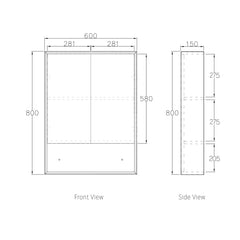 Mirror Cabinet with Open Shelf Pencil Edge - 600/750/900/1200/1500x800mm - Various Colours
