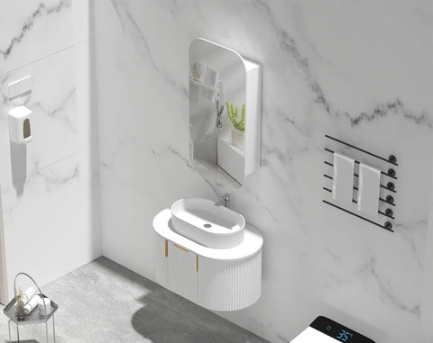 Soft Square Mirror Cabinet Pencil Edge 450x900mm - Matte White / Woodgrain
