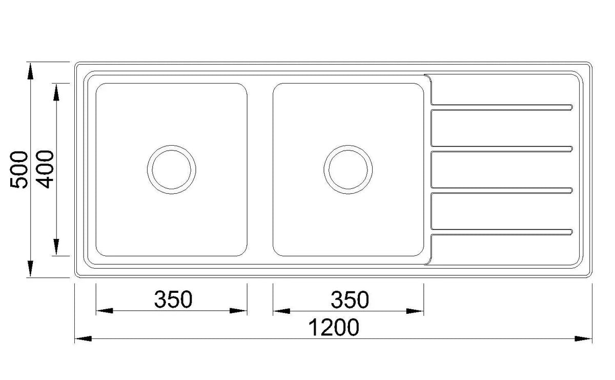 Double Bowls with Drainer Topmount Kitchen Sink 1200x500mm - Stainless Steel