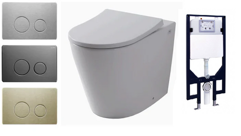 R&T In Wall Package - Tornado Rimless Wall Hung Pan, Inwall Cistern and Button