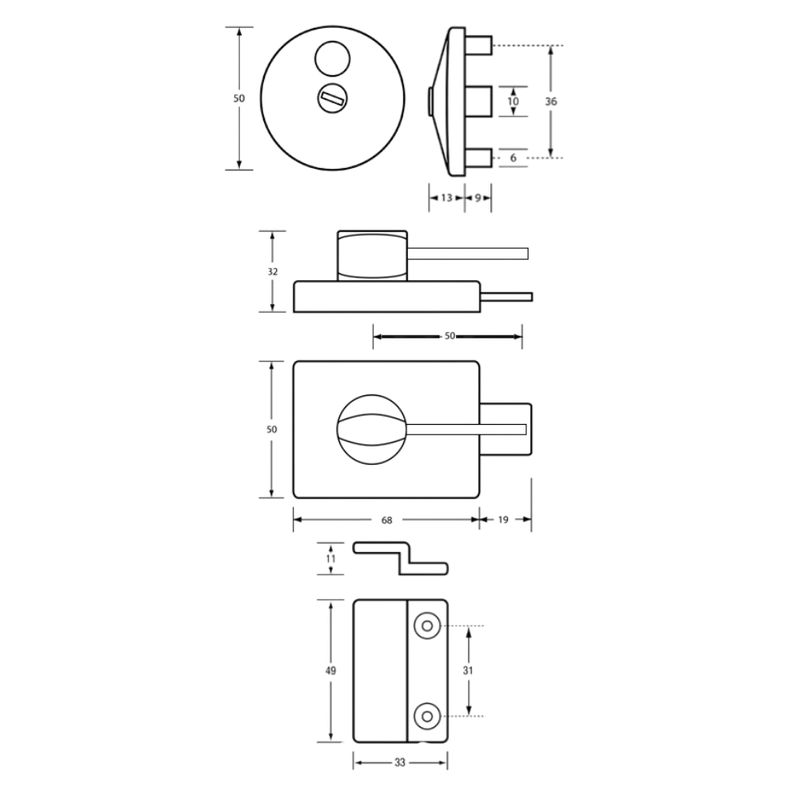 300 Ambulant Lock & Indicator Set LH in Satin Chrome Plate - 300_LHAMBLOCK_SCP