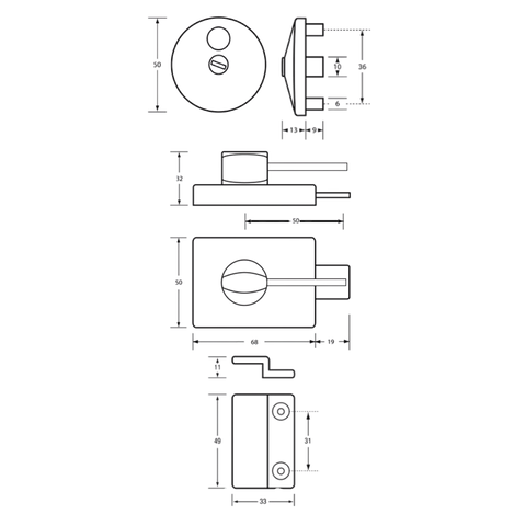 300 Ambulant Lock & Indicator Set LH in Satin Chrome Plate - 300_LHAMBLOCK_SCP