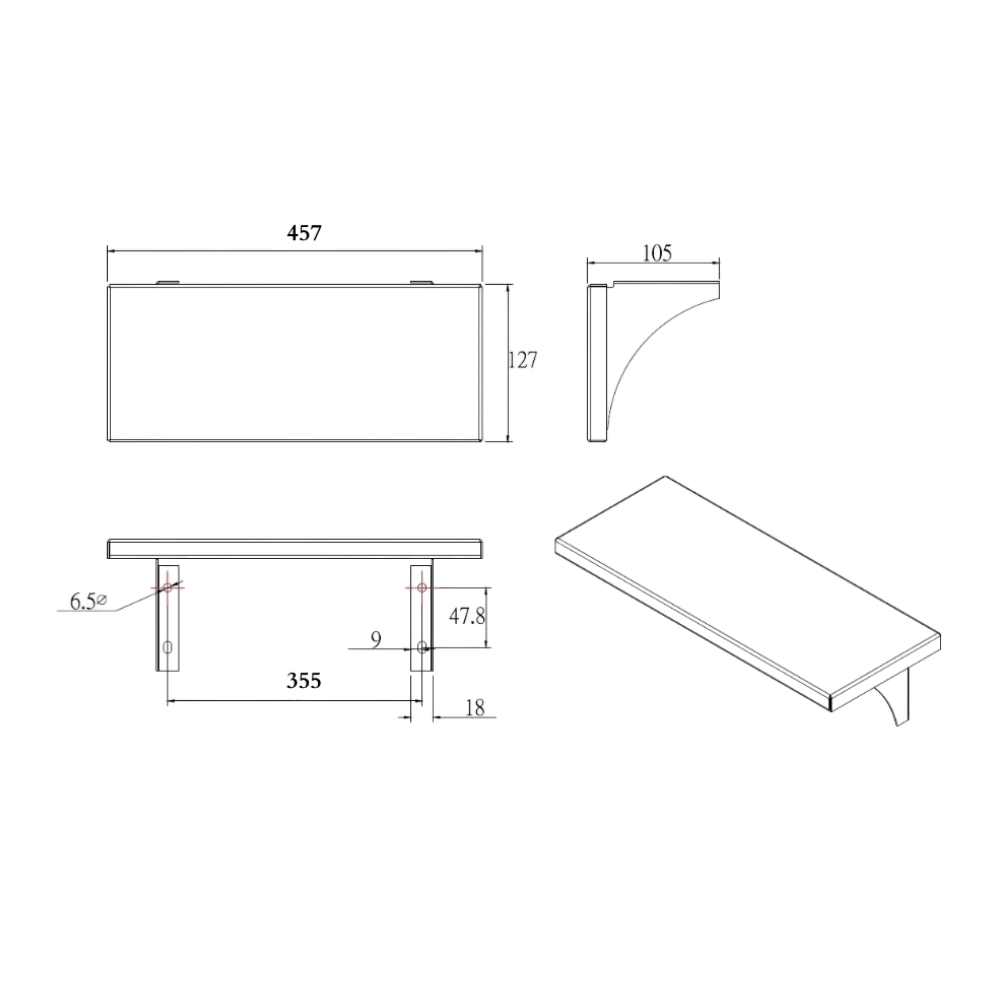 457mm Utility Shelf in Satin Stainless Steel - ML950_18