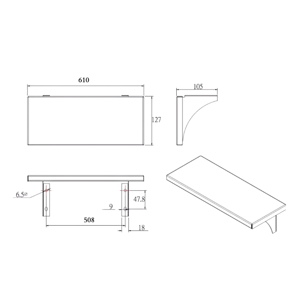 610mm Utility Shelf in Satin Stainless Steel - ML950_24