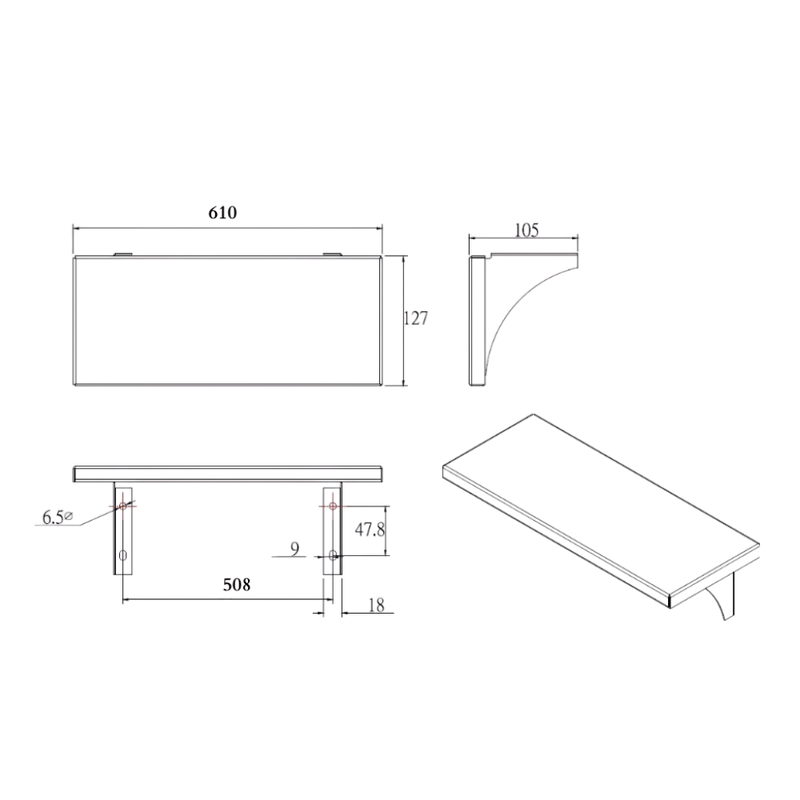 610mm Utility Shelf in Satin Stainless Steel - ML950_24