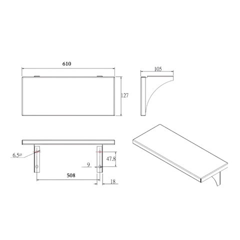 610mm Utility Shelf in Satin Stainless Steel - ML950_24