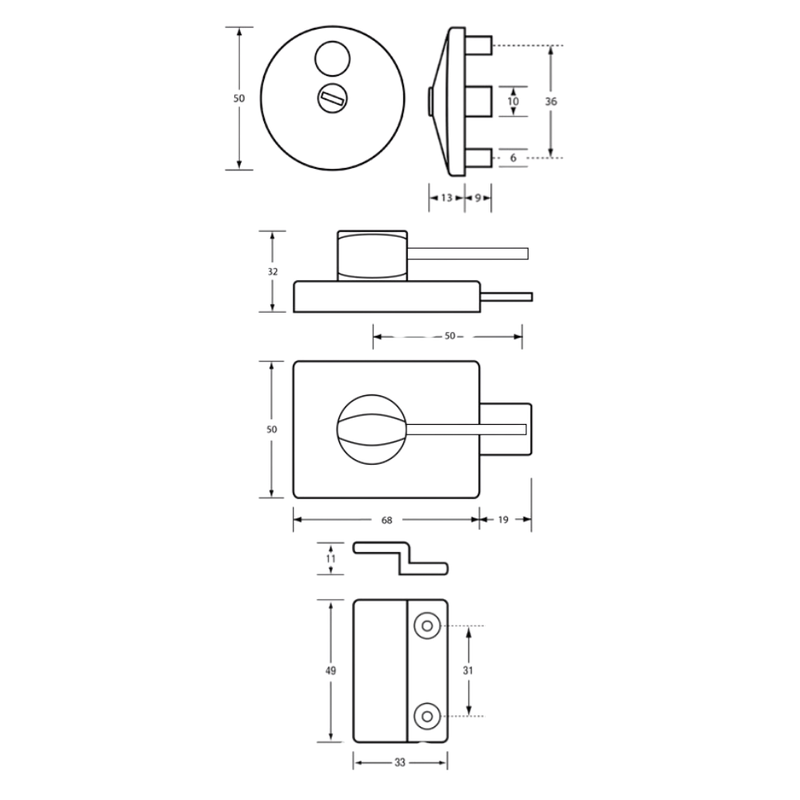 300 Ambulant Lock & Indicator Set RH in Satin Chrome Plate - 300_RHAMBLOCK_SCP