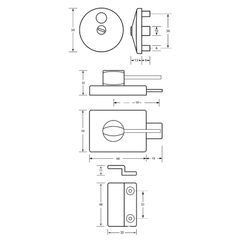 300 Ambulant Lock & Indicator Set RH in Satin Chrome Plate - 300_RHAMBLOCK_SCP