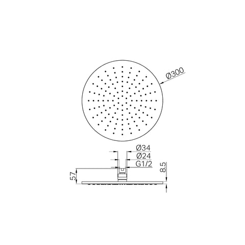 Round Overhead Shower Head 300mm (Brass Made) - Various Colours