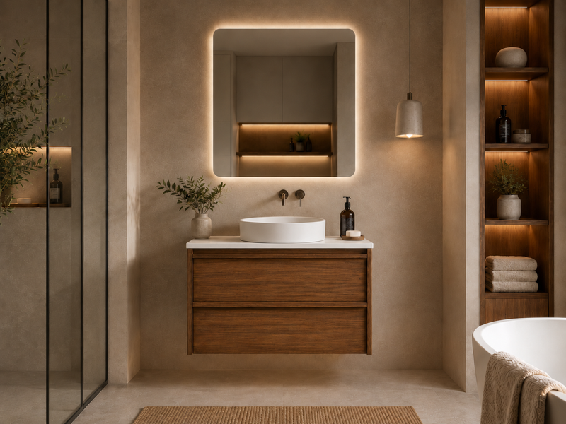 BV98WH Luna Dark Walnut Framed Wall Hung Vanity - 900 / 1200mm