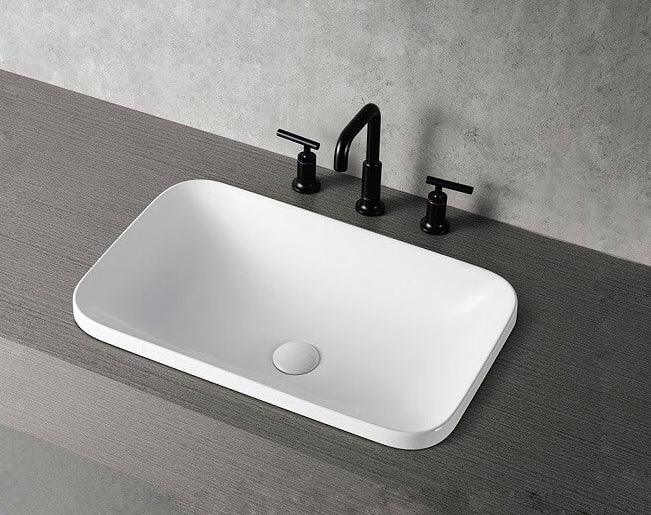 Phoenix Rectangle Semi-Inset Ceramic Basin 500x380mm / 600x380mm - Gloss White