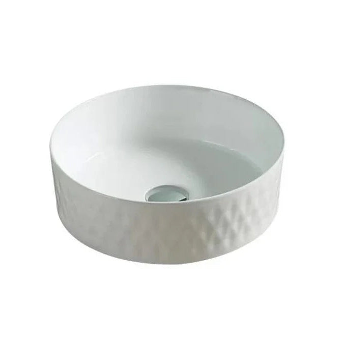 Mosaic Textured Pattern Above Counter Ceramic Basin 360x360mm - Gloss White