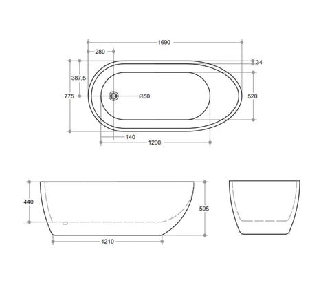 Egg Shape Oval Freestanding Bath 1690 mm - Gloss White