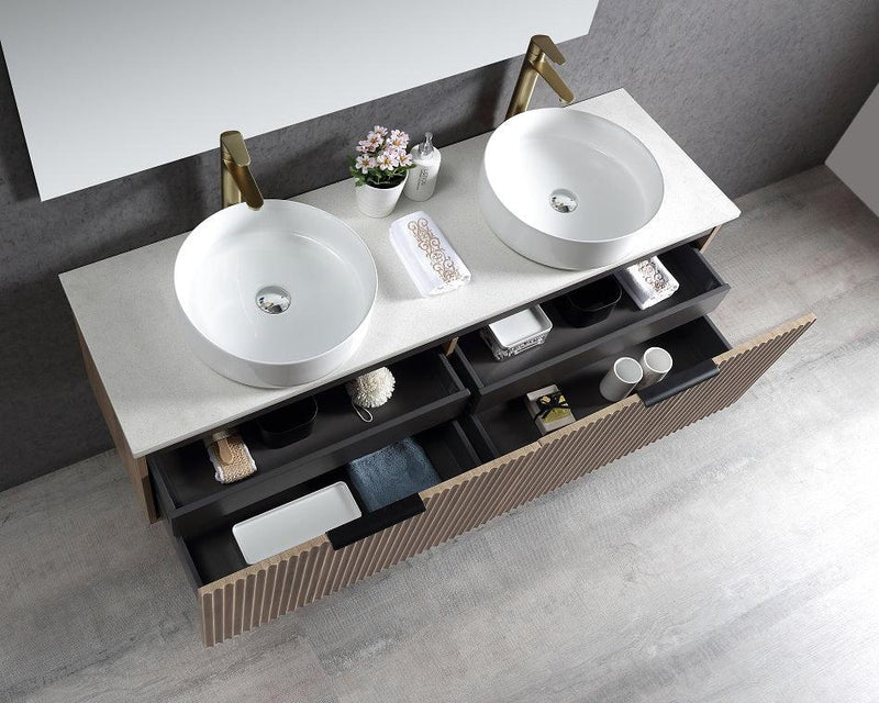BV29WH Fluted Dark Walnut Fingerpull Wall Hung Vanity - 750 / 900 / 1200 / 1500mm