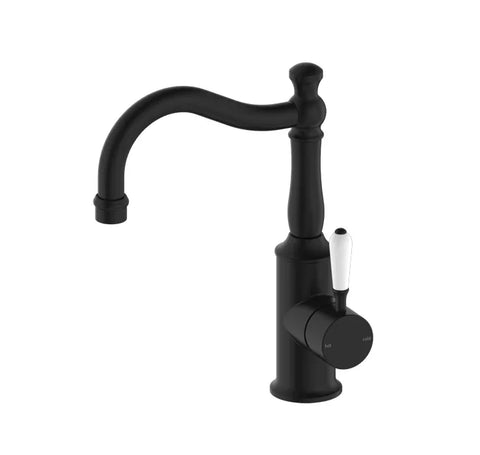 Nero Tapware BM34 York Basin Mixer Hook Spout with Metal/Porcelain Lever - Various Colours