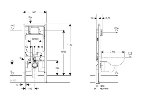 Geberit In Wall Package - Tornado Rimless Wall Hung Pan, Inwall Cistern and Button