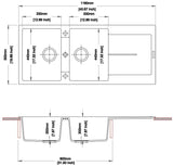 Double Bowl Topmount Sink with Drainer - Matte Black / Matte White - 1160x500mm