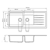 Granite Black Double Bowls Topmount Kitchen Sink 1160x500mm - Various Colours