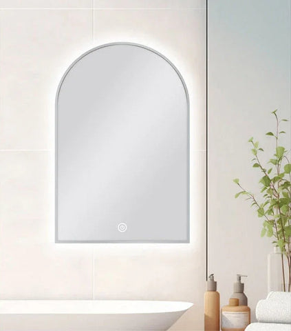 Arch Shape Framed LED Mirror with Demister 600x900mm - Various Colours Frame