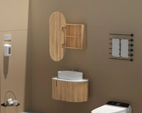 Pill Shape Mirror Cabinet Pencil Edge 450x900mm - Matte White / Matte Black / Woodgrain
