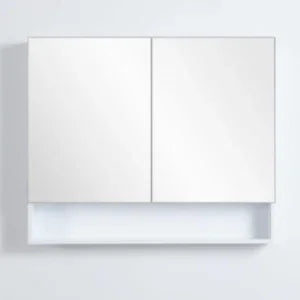 Mirror Cabinet with Open Shelf Pencil Edge 600/750/900/1200/1480x750mm - Matte White