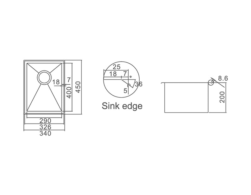 Single Bowl Drop in/Undermount Butler / Laundry Sink 340x450mm - Stainless Steel (Stock Clearance)