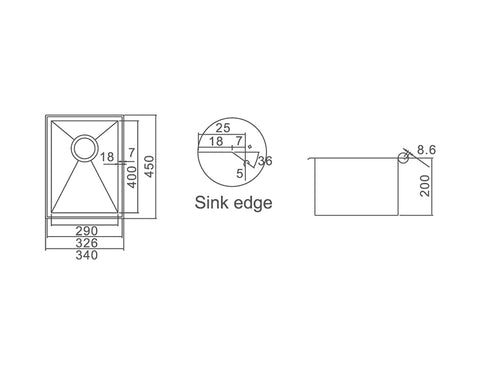 Single Bowl Drop in/Undermount Butler / Laundry Sink 340x450mm - Stainless Steel (Stock Clearance)