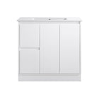 White freestanding vanity cabinet