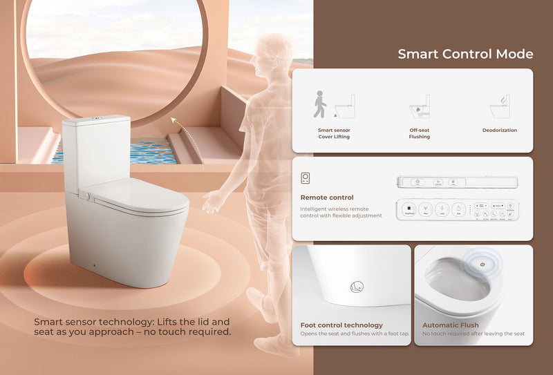 Raised Height Back To Wall Tornado Rimless Flush Toilet Suite (Auto Flush) with Smart Remote Bidet Seat - White (4 Star)