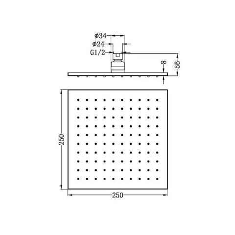 Square Overhead Shower Head 250mm (Brass Made) - Various Colours