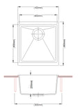 Granite Black Single Bowl Undermount / Topmount Sink 430x460mm - Various Colours