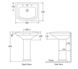Heritage Premium Ceramic Pedestal / Freestanding Basin 560x420mm - Gloss White