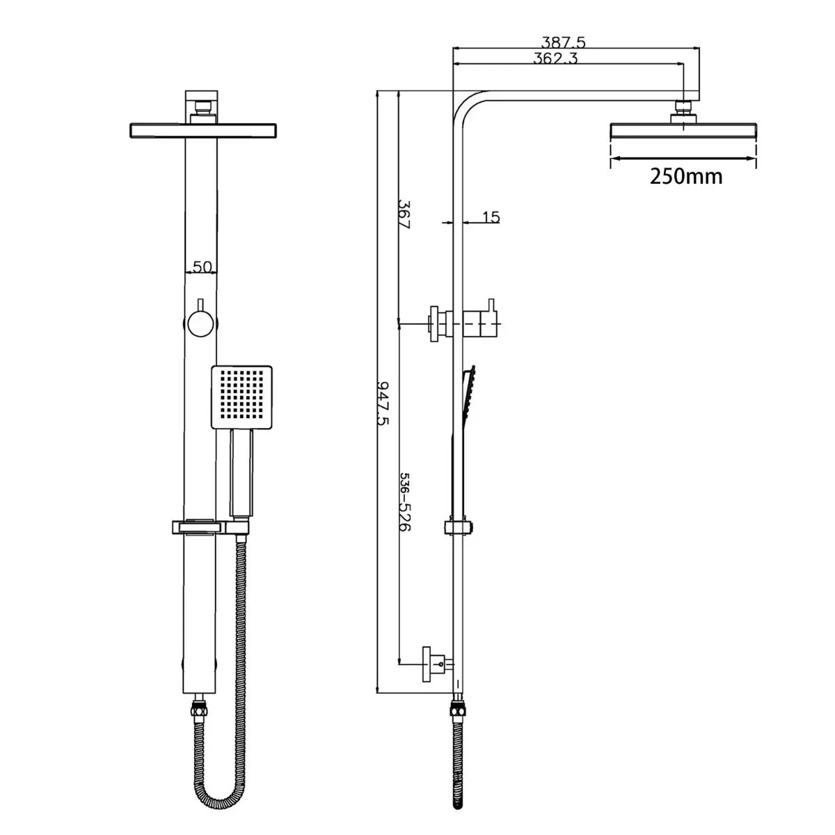 Empire Square Dual Shower Rail - Various Colours
