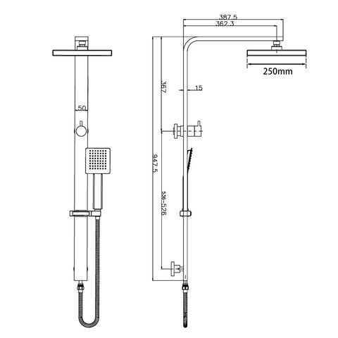 Empire Square Dual Shower Rail - Various Colours