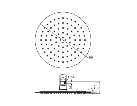 Thin Round Overhead Shower Head 250mm (Stainless Steel Made) - Various Colours