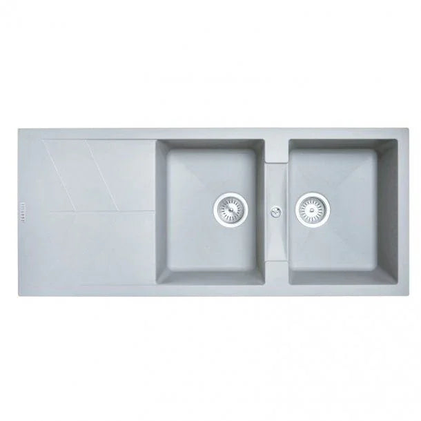 Granite Black Double Bowls with Drainer Topmount Kitchen Sink 1160x500mm - Various Colours