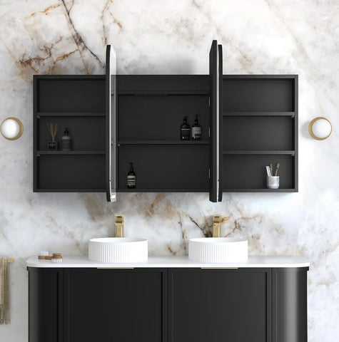 Soft Square LED Mirror Cabinet 450/900/1200/1500x750mm - Matte White / Natural Oak / Black Oak