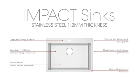 Single Bowl Topmount Kitchen / Laundry Sink With Tap Hole 706x512mm / 606x512mm / 510x510mm / 350x510mm- Stainless Steel