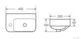 Kinetic Gloss White Wall Hung Ceramic Basin 450x260mm - Left Hand / Right Hand